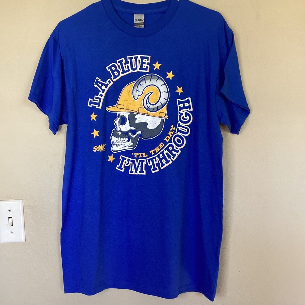 LA Rams Bleed Blue Til Day I'm Through Tshirt Tee Mens Medium M Vintage Look